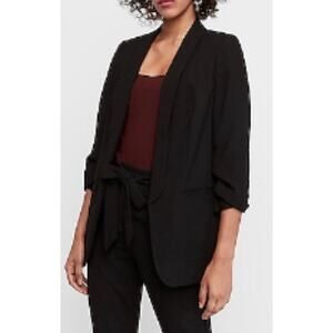 Express Ruched Sleeves open front Black Boyfriend Blazer, size large